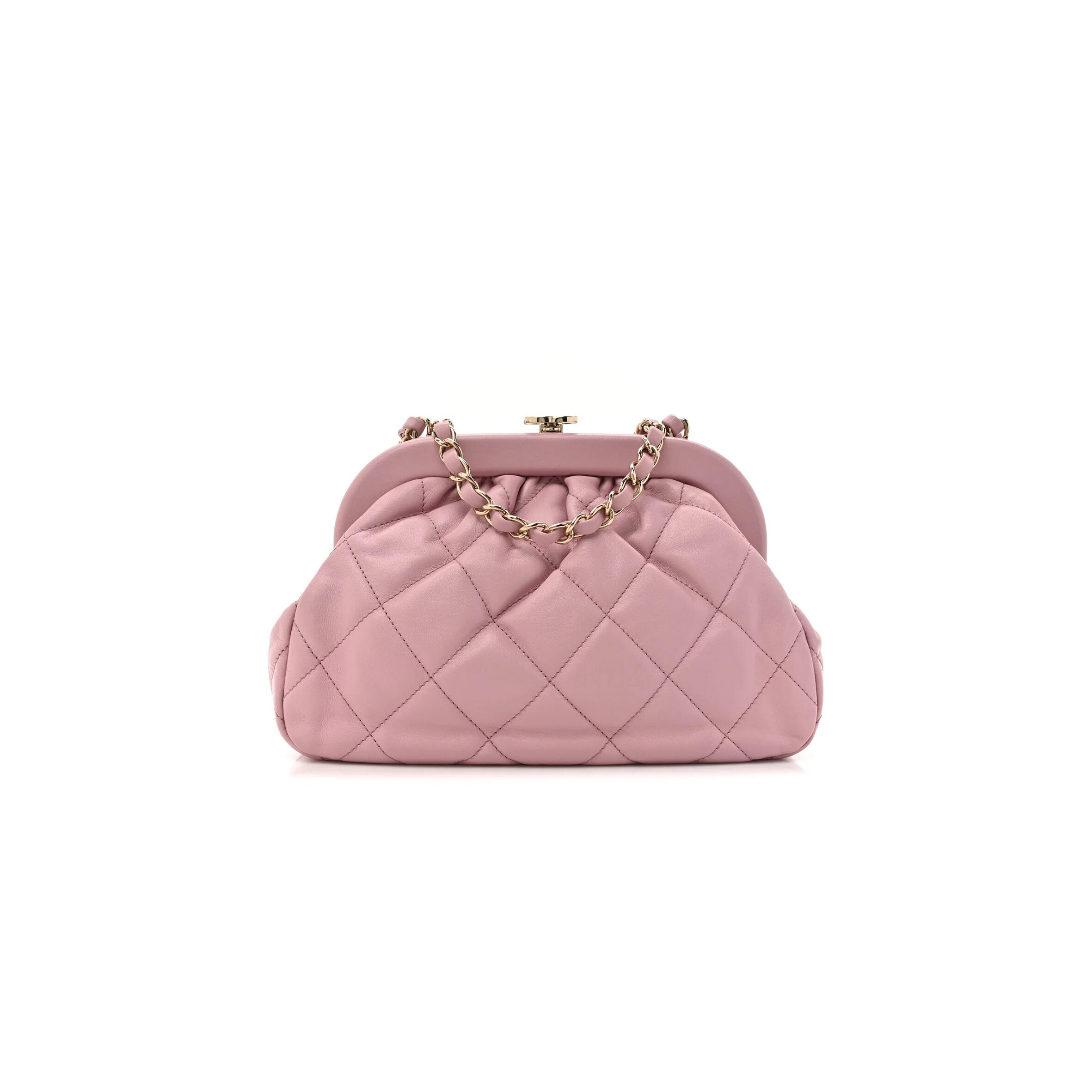 CHANEL LAMBSKIN QUILTED CC KISSLOCK CLUTCH PINK (23*15*8cm)